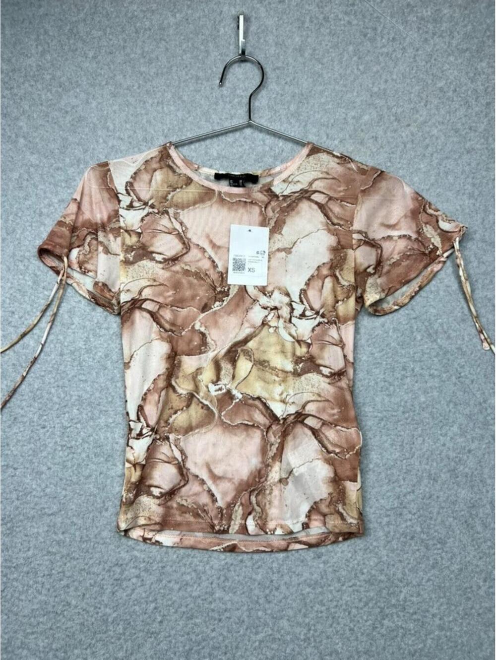Forever 21 Mesh Marble Print Crop Top Side Tie Ruched Sheer Y2K Grunge XS New